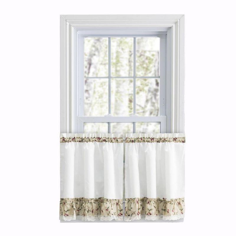 Ivory Lace Detail Sheer Cotton Polyester Kitchen Window Tier