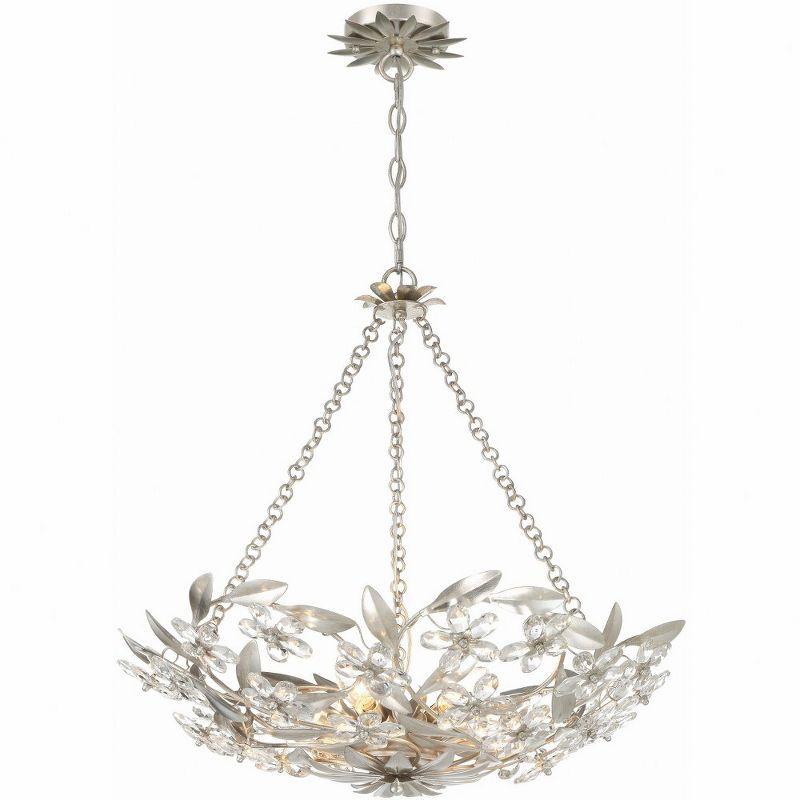 Antique Silver Crystal 6-Light Floral Chandelier