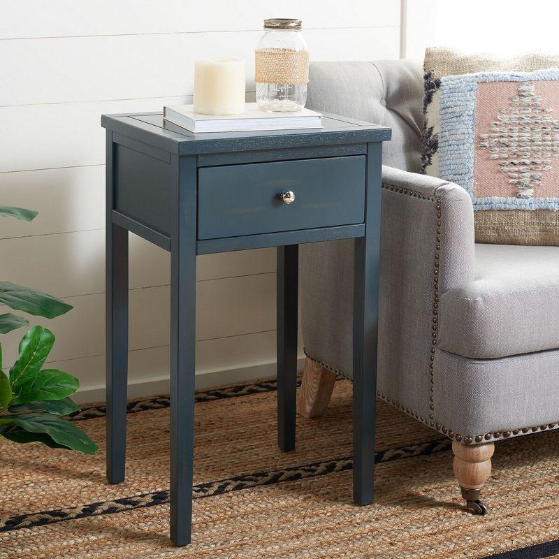 Transitional Dark Teal Pine and Metal Nightstand with Storage Drawer