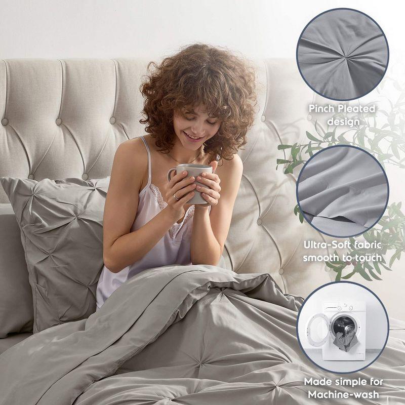 Nestl Bed in a Bag Pinch Pleat, 5 Piece Twin XL Bedding Set -Linen