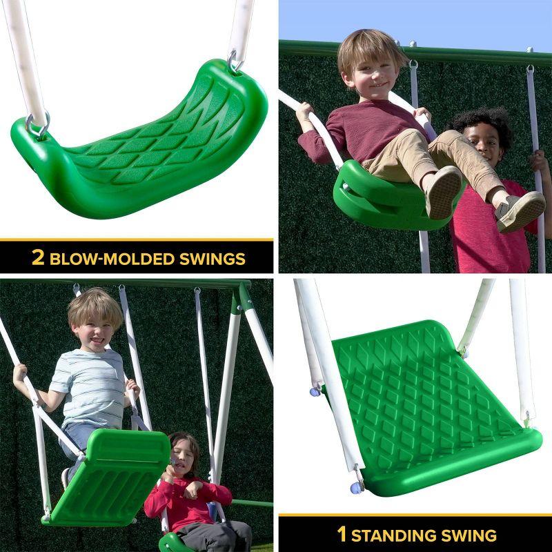 Sportspower Sportspower Park Ridge Metal Swing Set With 2 Swings, Standing Swing, 2 Person Roman Glider Swing, Teeter Totter And 5' Slide, Bonus Anchor Kit Included