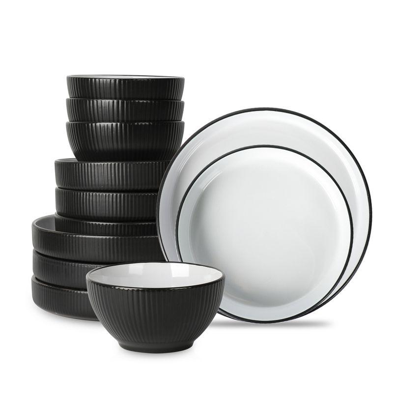 Christian Siriano Black and White Ceramic 12-Piece Dinnerware Set