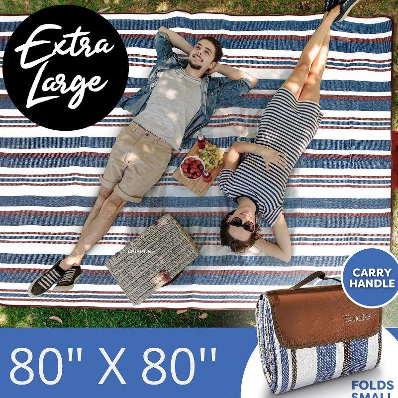 SCUDDLES Picnic Blanket Extra Large, 3-Layer Waterproof, Carry Strap - SCPRBL80