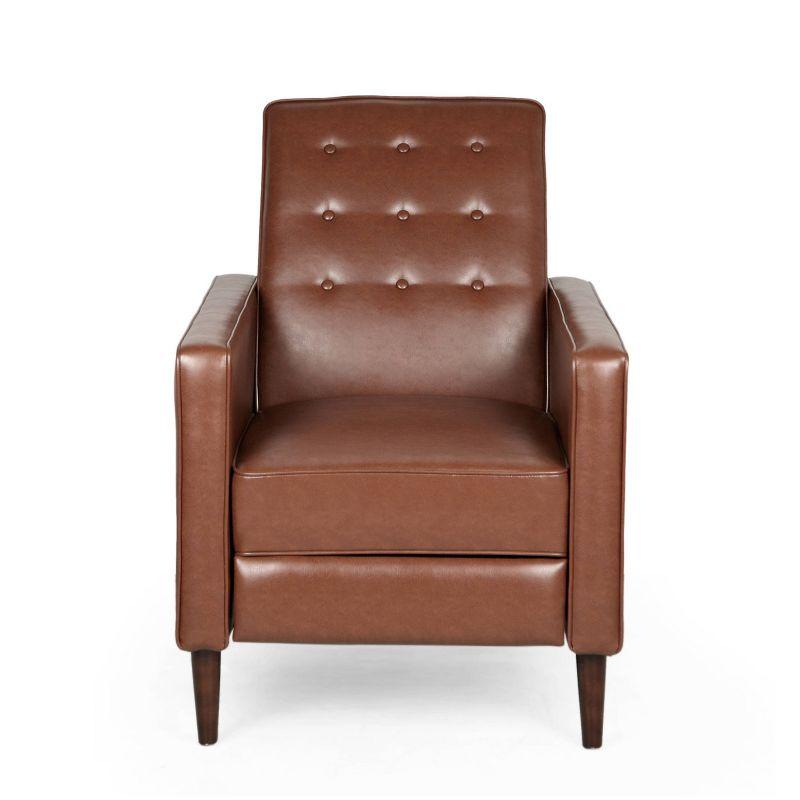 Christopher Knight Home Mervynn Mid-Century Modern Button Tufted Recliner Cognac Brown/Dark Espresso: Faux Leather Upholstery, Plywood Frame