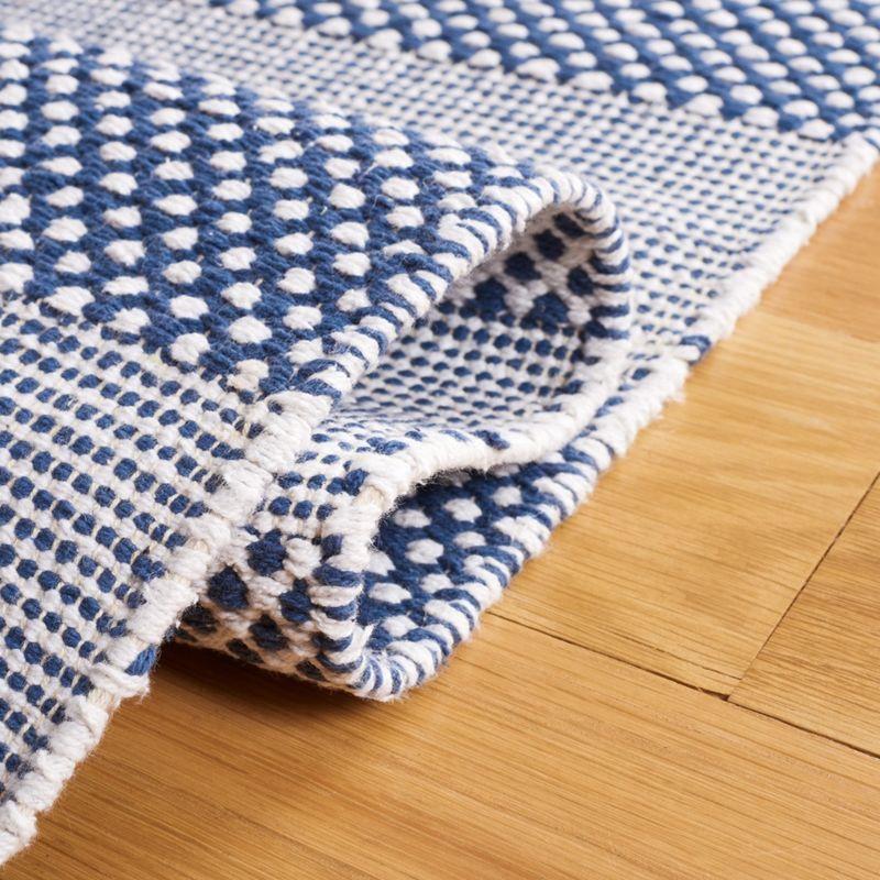 Ivory and Blue Striped Wool Cotton Area Rug