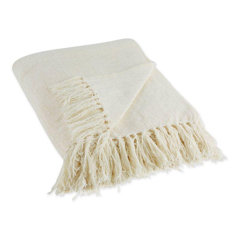 50"x60" Soft Chenille Throw Blanket Cream - Design Imports: Hypoallergenic, Woven Polyester, Machine Washable