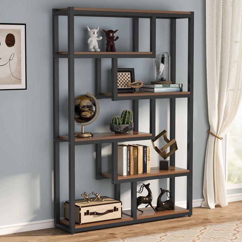 Hommoo 6-Tier Bookshelf, 69" Industrial Bookcase with Staggered Shelves