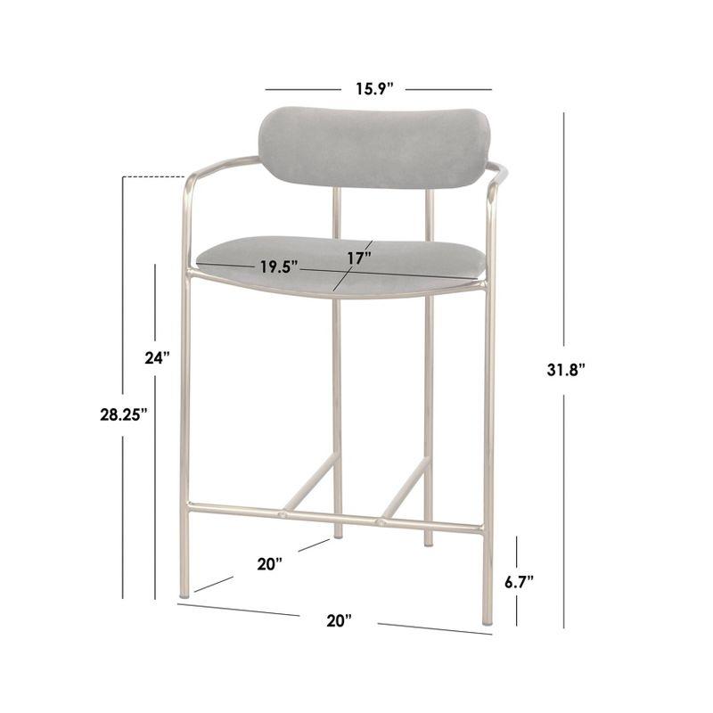 Buylateral 24" Set of 2 Retro Velvet Counter Height Barstools Gray: Gold Frame, Padded Back
