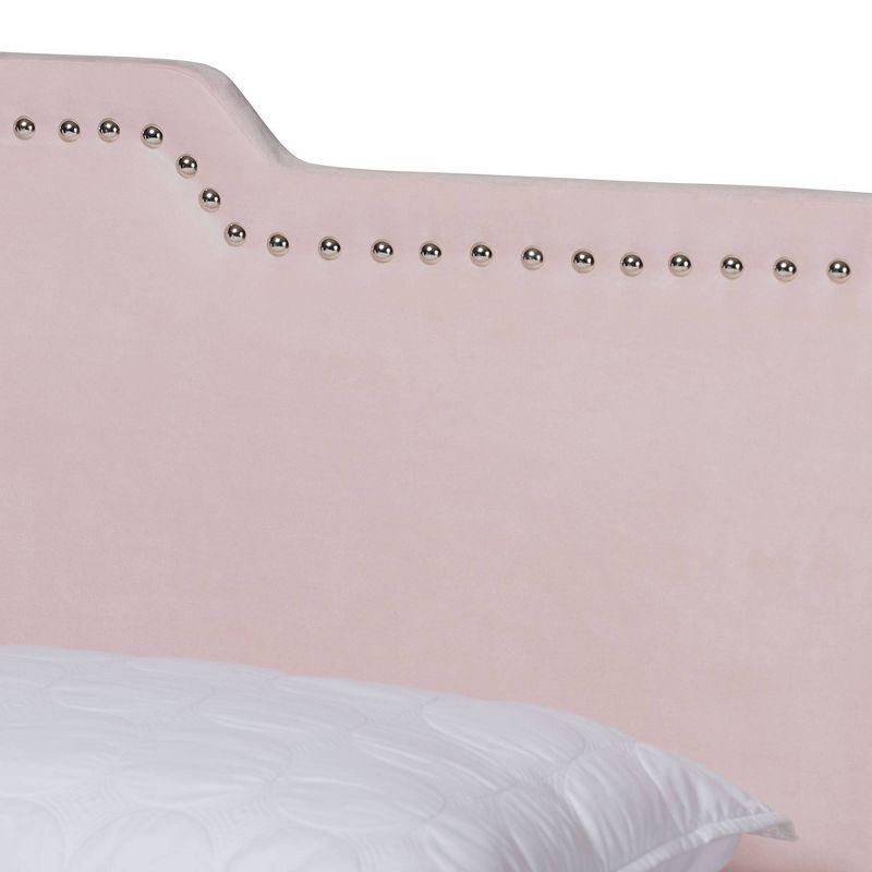 Full Benjen Glam Velvet Fabric Upholstered Panel Bed Pink - Baxton Studio: Silver Nailhead, Wood Frame