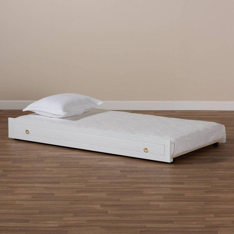 Baxton Studio Twin Alya Wood Trundle White/Gold: Rubberwood & MDF Frame, No Box Spring Needed