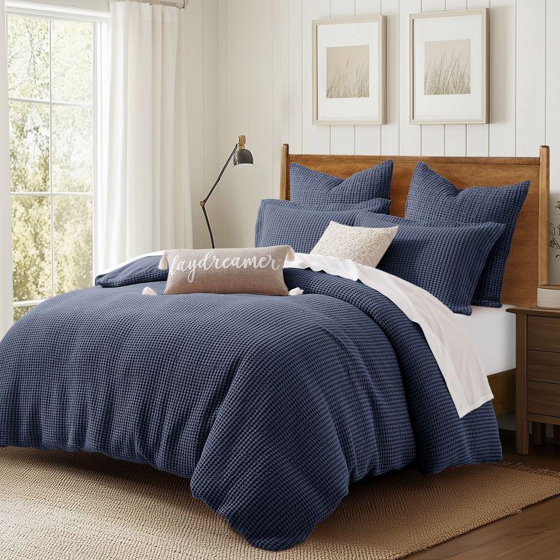 Mills Waffle Navy Twin Duvet Set - Levtex Home