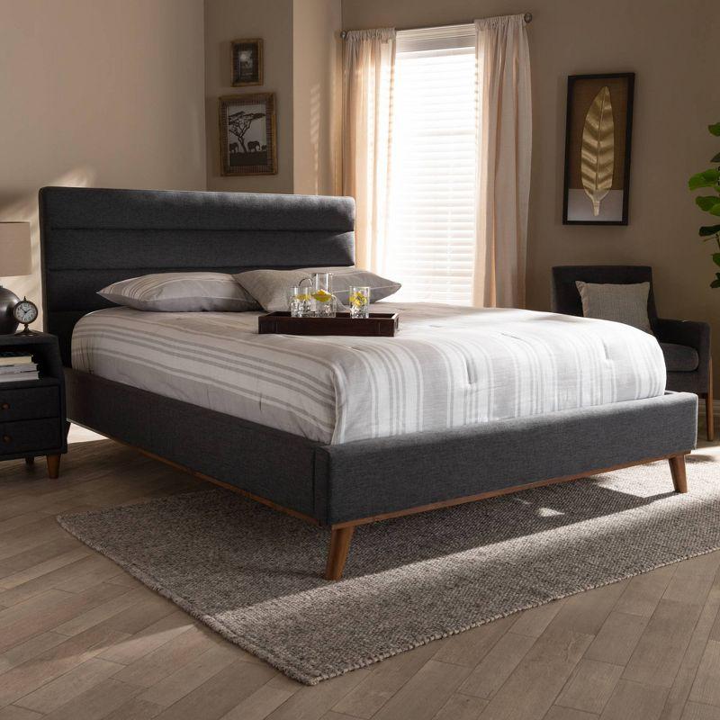 Queen Gray Velvet Upholstered Tufted Platform Bed with Wood Frame