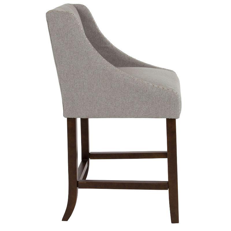 Merrick Lane 24 Inch Walnut Counter Height Stool with Nailhead Trim in Light Gray Fabric - Set of 2
