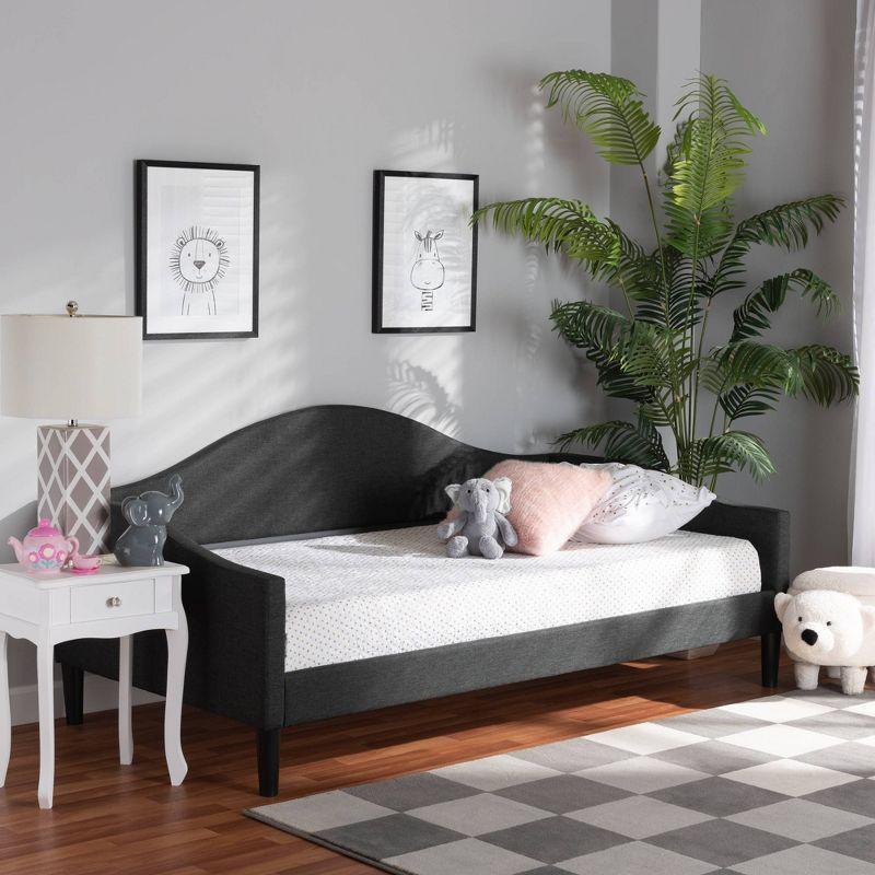 Full Milligan Upholstered Wood Daybed Charcoal/Dark Brown - Baxton Studio: Elegant Bedroom Furniture, No Trundle