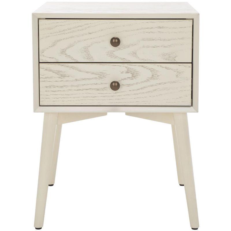 White Washed and Antique Gold 2 Drawer Mid-Century Nightstand