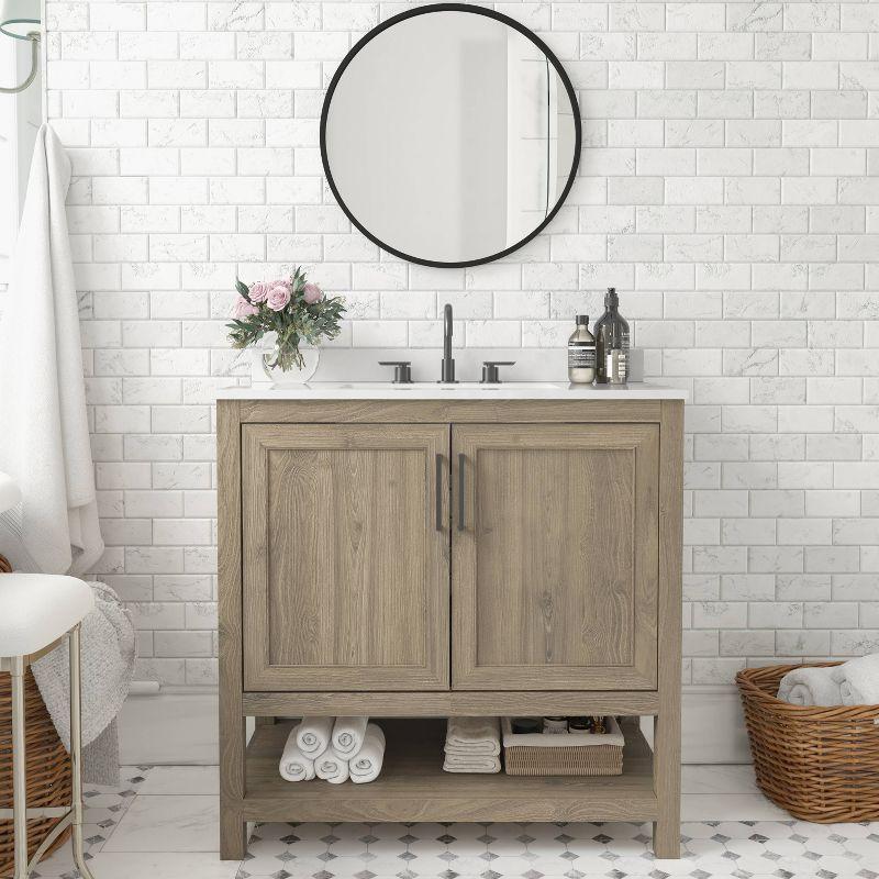 Taylor & Logan 36" Vivien Bathroom Vanity Brown: Stoneware Surface, Wood Frame, Drop-In Sink, 1-Year Warranty