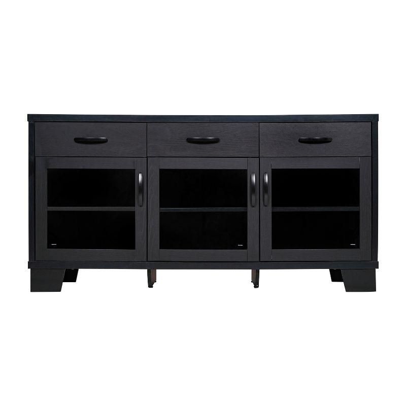 Merrick Lane Three-Drawer Engineered Wood Buffet Sideboard Cabinet with Three Tempered Glass Cabinet Doors for Dining Room/Kitchen