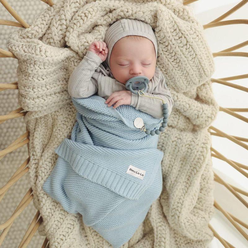 Sky Blue Organic Cotton Knit Baby Swaddle Blanket