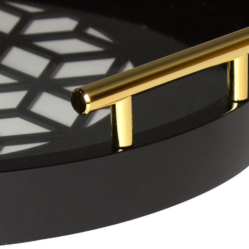 Caspen Round Black Glass Decorative Tray with Gold Handles