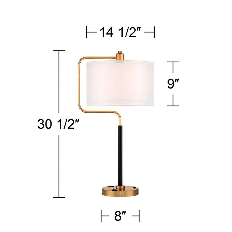 Possini Euro Design Carlyle Modern Mid Century Desk Lamp 30 1/2" Tall Gold with USB and AC Power Outlet in Base Double Drum Shades for Living Room