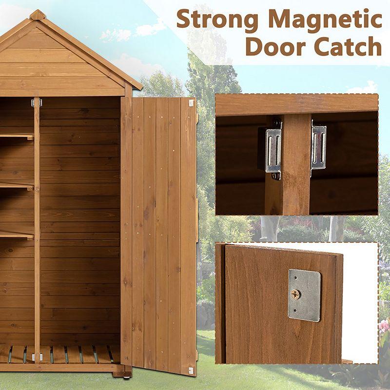 Outdoor Storage Cabinet, Wood Garden Tool Shed, Lockable Garden Shed with Shelves and Latch, Wooden Shed Closet for Lawn Backyard Garden