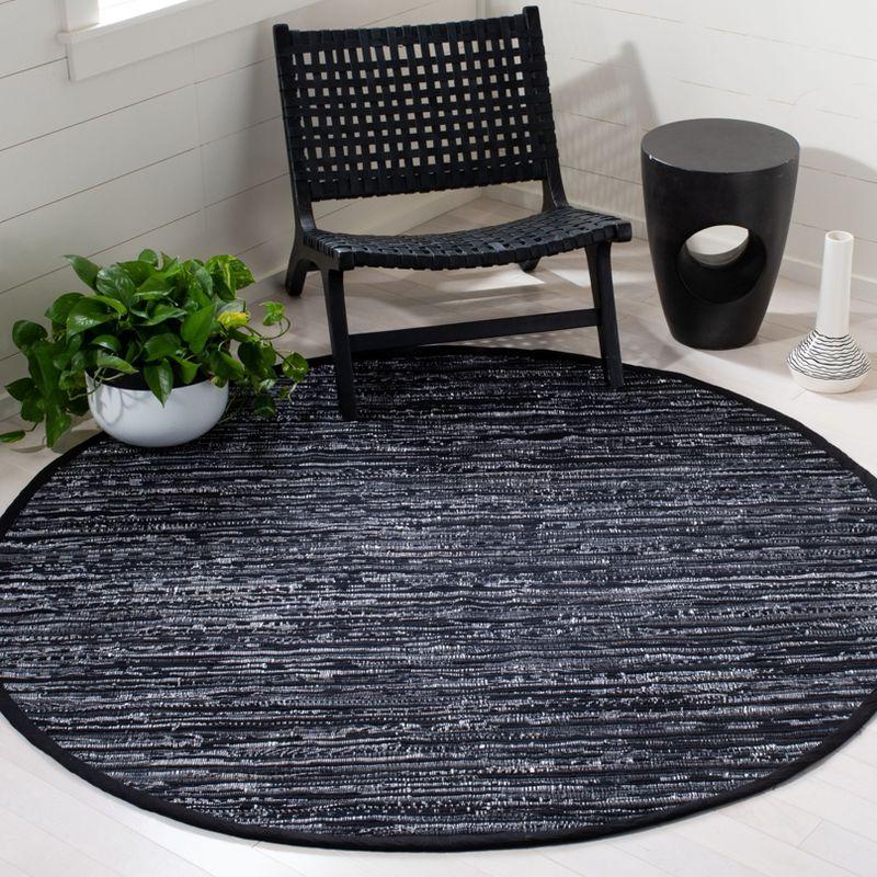 Rag Area Rug RAR121 Hand Woven Area Rug - Black - 6' Round - Safavieh.