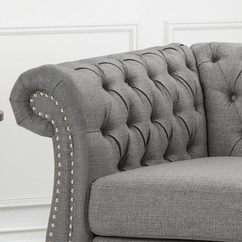 Elegant Dark Gray Velvet Chesterfield Club Chair with Nailhead Accents