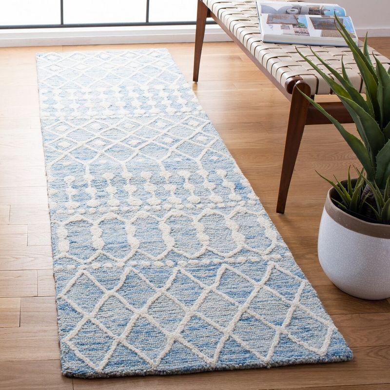 Hand-Tufted Artisan Blue Wool Runner Rug - 27" x 10"