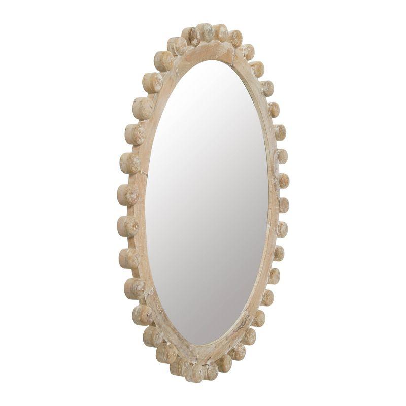 Storied Home Round Carved Wood Framed Wall Mirror Whitewashed: Mango Wood, 36.5"x39.5", Wall Mount