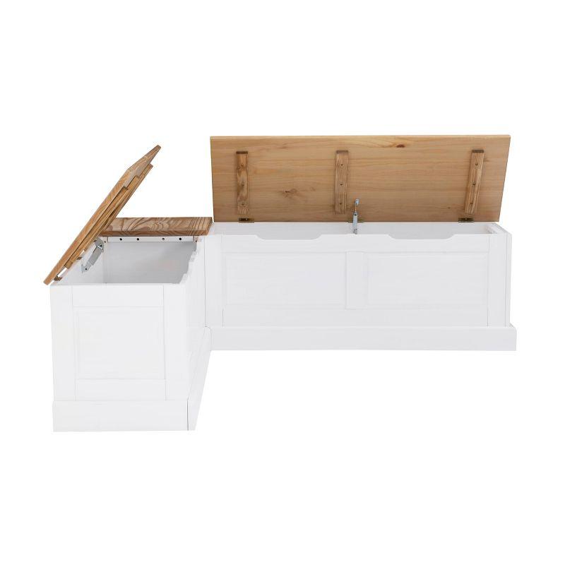 Tobin Traditional Solid Wood Backless Storage Corner Nook Breakfast Bench Cushion Natural/White - Linon: Pine Lift-Top Banquette with Hinged Lid