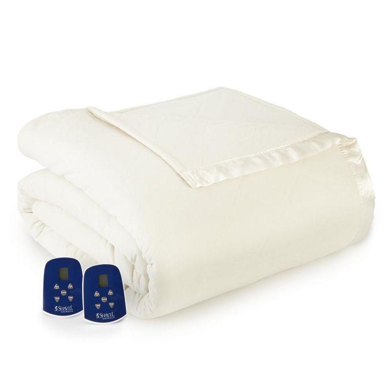 King Ivory Quilted Electric Heated Blanket with Satin Hem