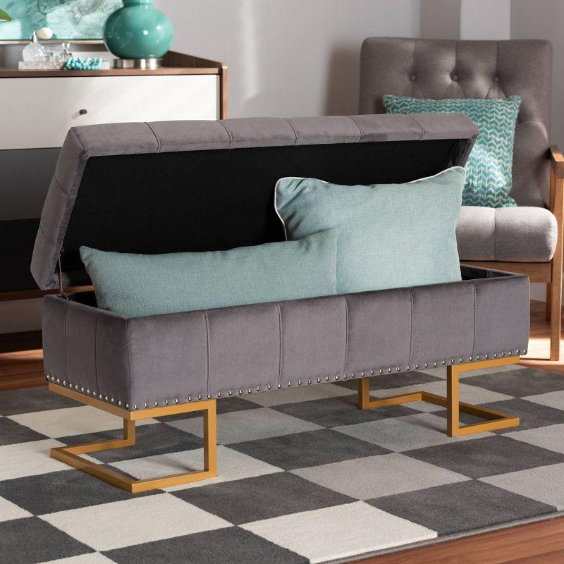 Ellery Velvet Fabric Upholstered Ottoman Gold/Gray - Baxton Studio