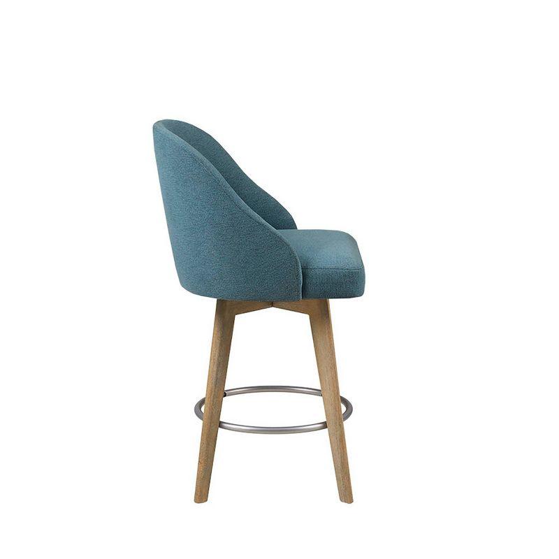 Elegant Blue Swivel Counter Stool with Metal Footrest