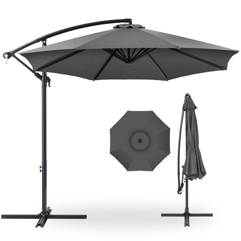 10ft Gray Aluminum Offset Patio Umbrella with Easy Tilt Adjustment