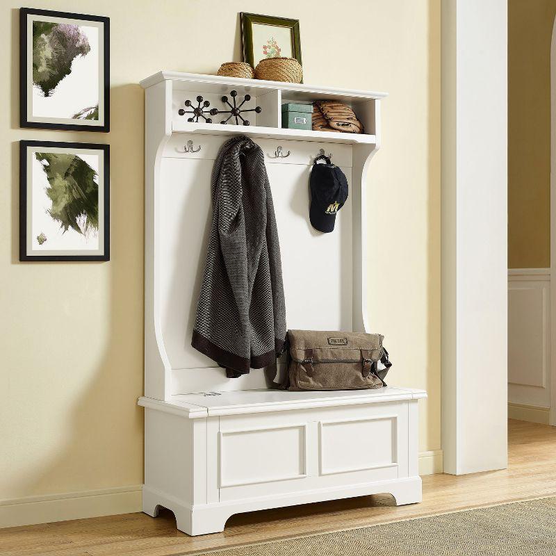 Campbell Hall Tree White - Crosley: Foyer Seating, Coat Hooks, Storage Bench, Cubbies