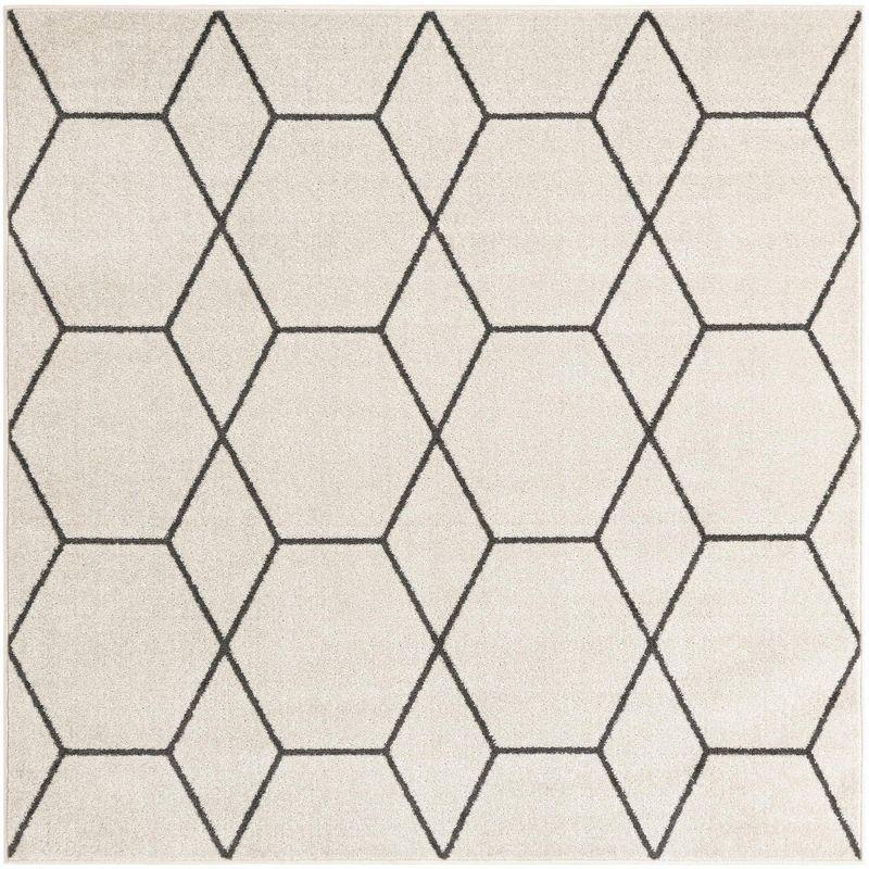 Ivory Square Trellis Easy-Care Synthetic Area Rug