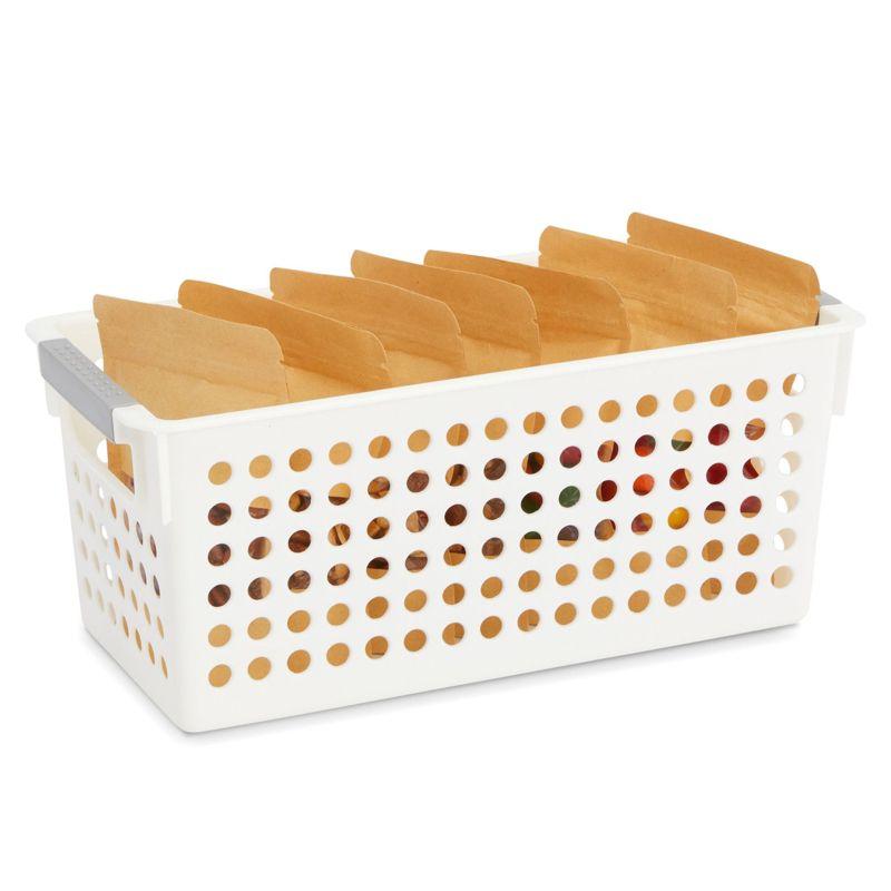 Set of 4 White Plastic Storage Baskets with Gray Handles