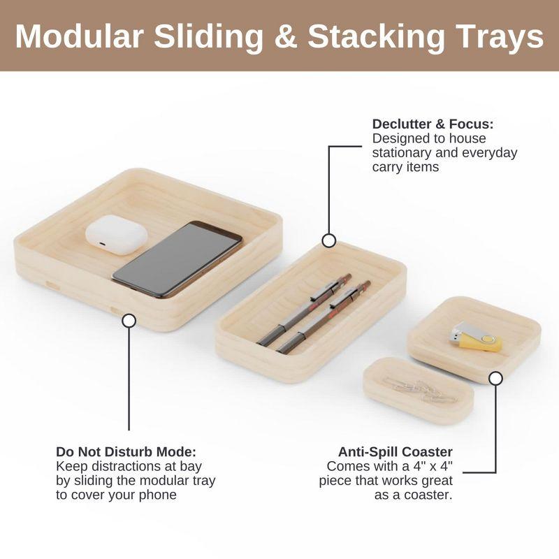 Hoek Stack Modular Desk Organizer - Sustainable Solid Wood with Sliding & Stackable Trays, Cork Bottom - Mid-Century Modern Setup to Study (Birch)