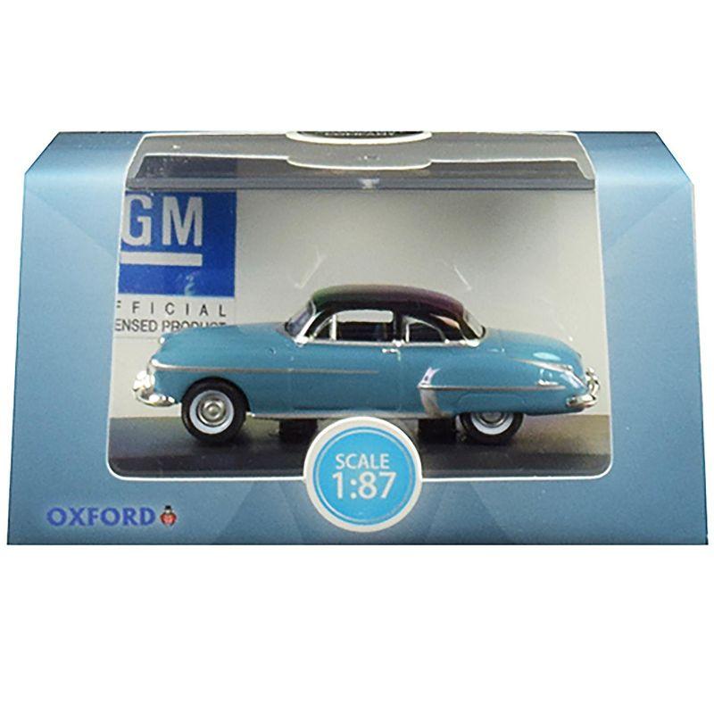 1950 Oldsmobile Rocket 88 Coupe Crest Blue with Black Top 1/87 (HO) Scale Diecast Model Car by Oxford Diecast