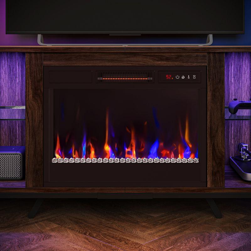 Bestier 70" Modern TV Stand with Electric Fireplace and LED Lights, Gaming Entertainment Center with Cabinet and Large Storage in Living Room,Walnut