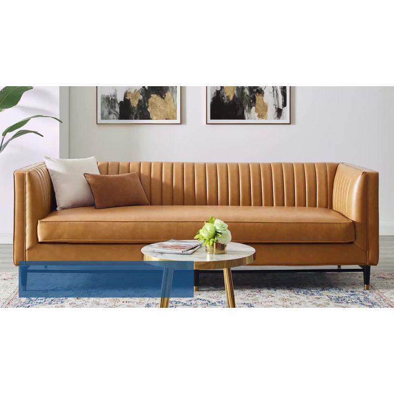 Modway Devote Channel Tufted Vegan Leather Sofa Tan: Modern 3-Seater, Faux Upholstery, Wood Frame