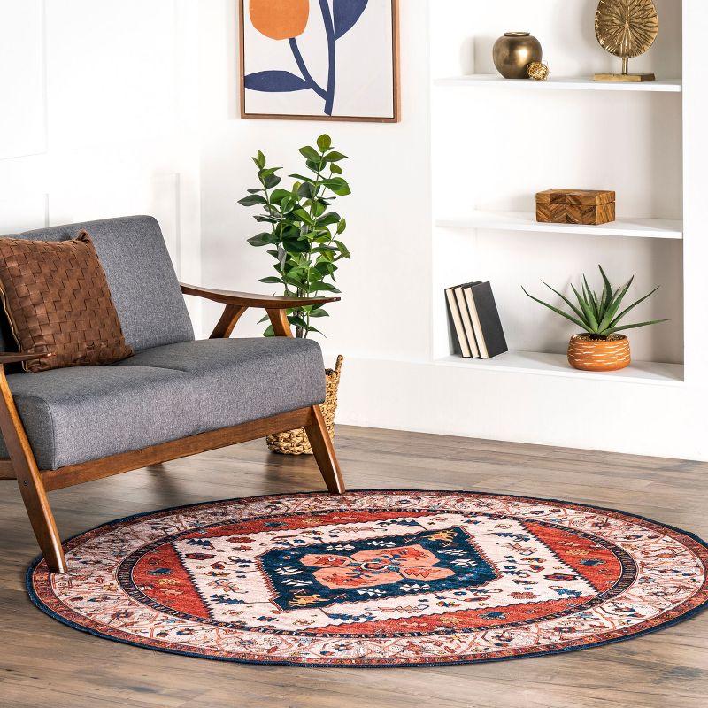 Nuloom Carolyn Pet Friendly Machine Washable Motif Area Rug, Round 6', Rust
