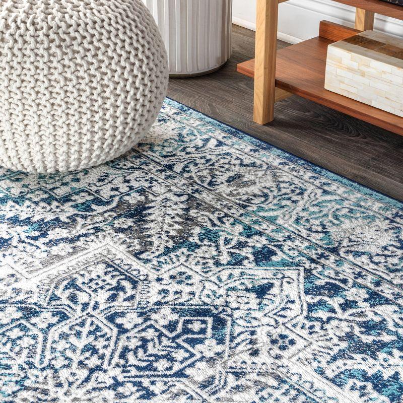8'x10' Modern Vintage Medallion Area Rug, Navy /Light Grey - JONATHAN Y