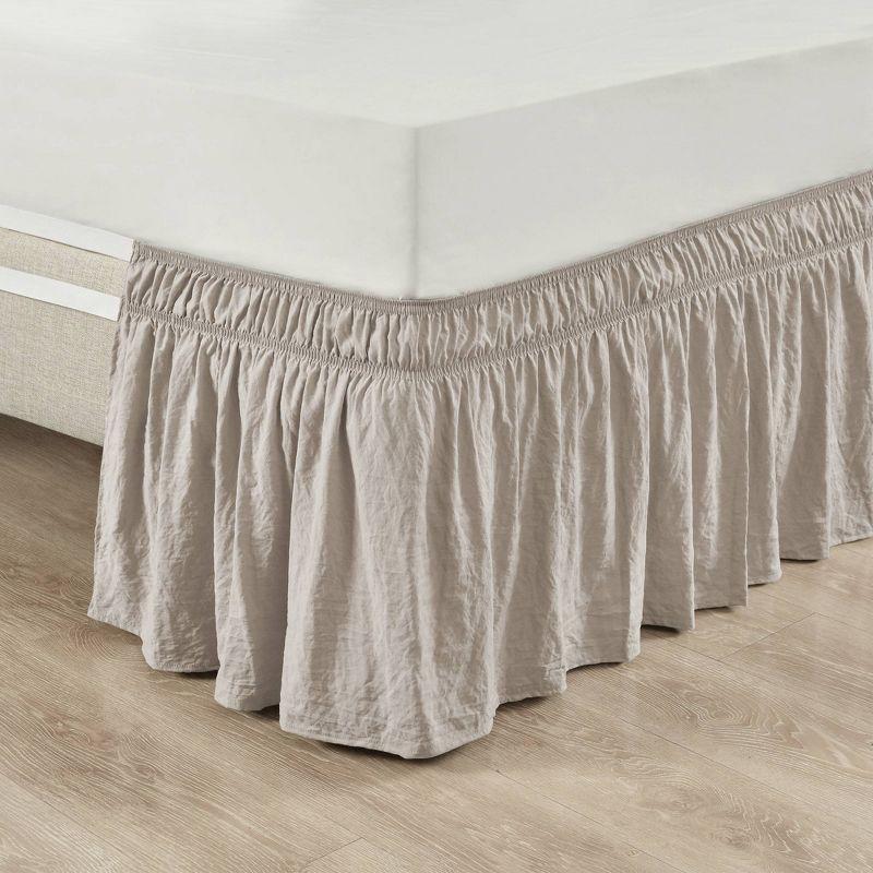 Neutral Ruched Ruffle Elastic Easy Wrap Around Bedskirt for Queen/King/Cal King