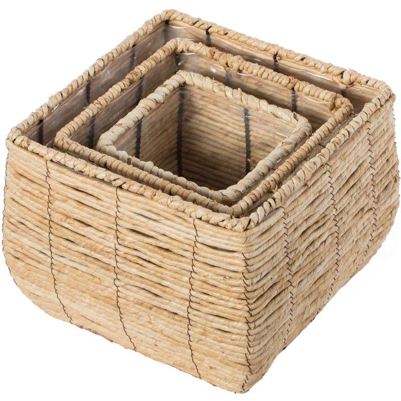 Vintiquewise Woven Square Flower Pot Planter with Leak-Proof Plastic Lining- Set of 3