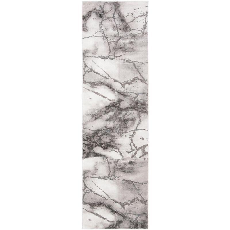 Grey and Silver Abstract Marble Runner Rug 2'3" x 16'