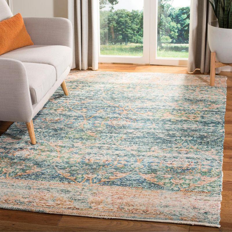 Saffron Blue and Peach Hand-Loomed Wool Cotton Area Rug