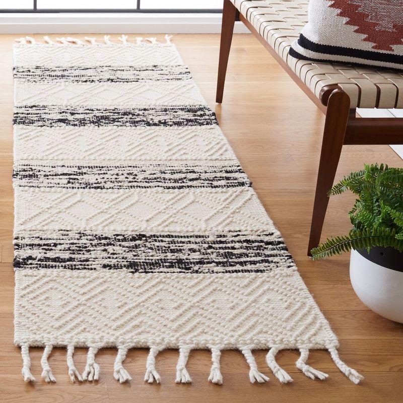 Handmade Black and Ivory Wool Runner Rug, 2'3" x 8'