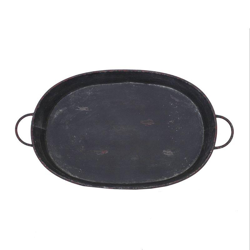 Rustic Oval Distressed Metal Serving Tray - Black