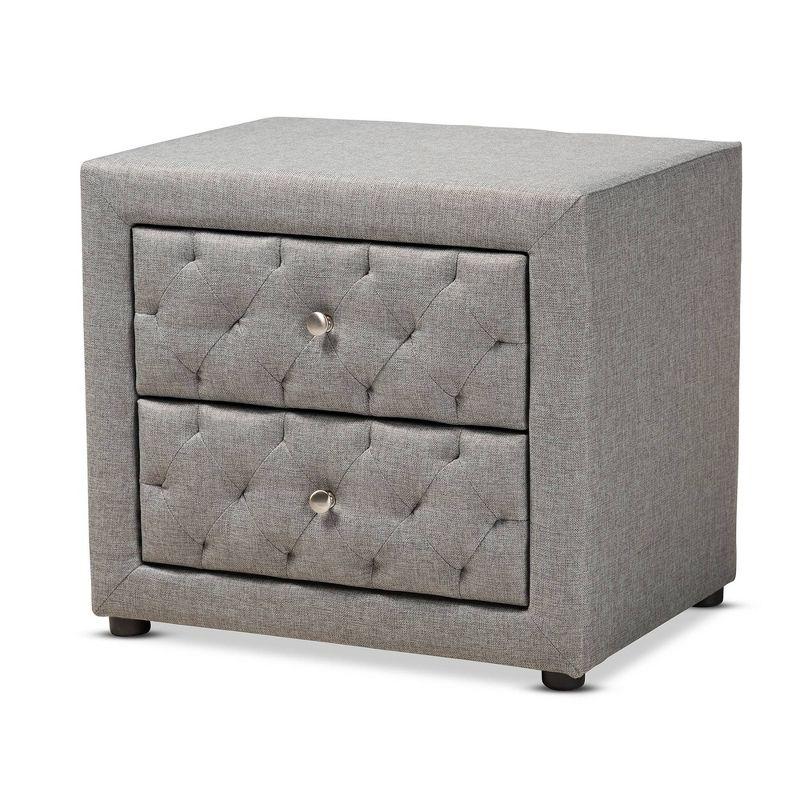 Lepine Gray Tufted 2-Drawer Wood Nightstand with Silver Knobs